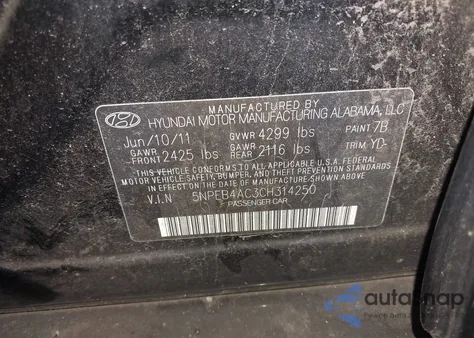 2012 Hyundai Sonata Gls from USA, damaged, VIN 5NPEB4AC3CH314250